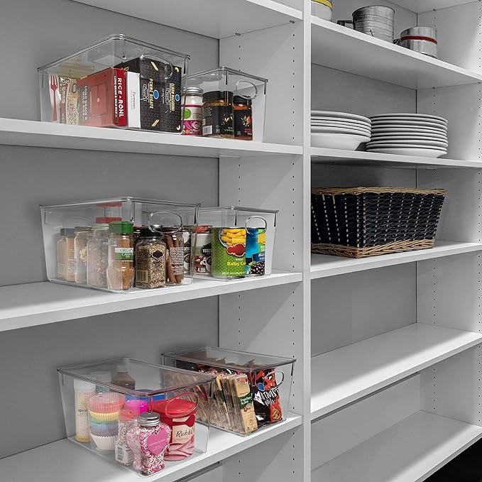 Plastic Storage Bins With lids, Perfect Kitchen Fridge Organizer, 4 Pack