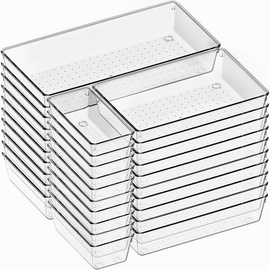 30 Pack Large Clear Plastic Drawer Organizer Bins