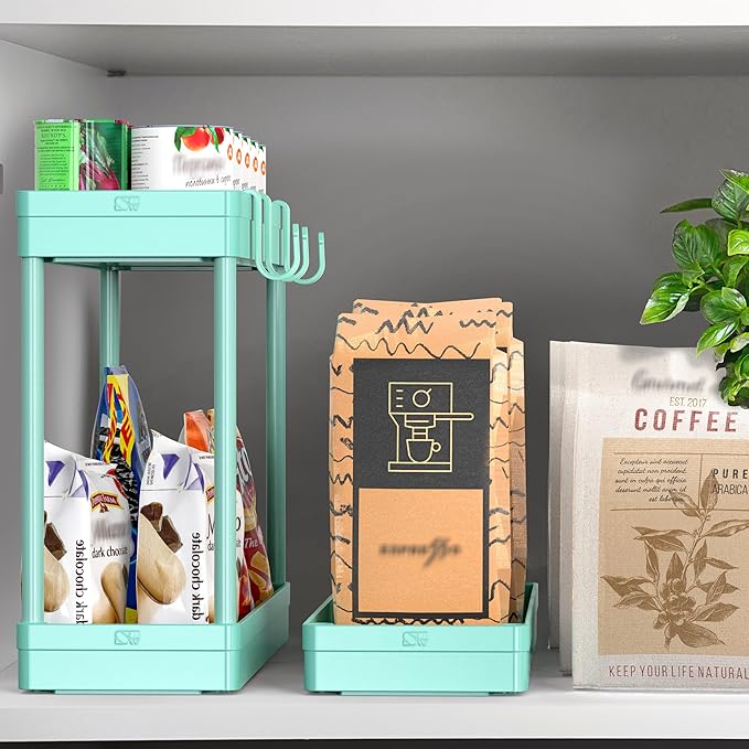 Simple Houseware 3-Tier Slim/Narrow Storage Cart with Handle, 5.5'' Wide x 27.5'' Height Rolling Organizer for Kitchen, Bathroom, Laundry Room - Turquoise