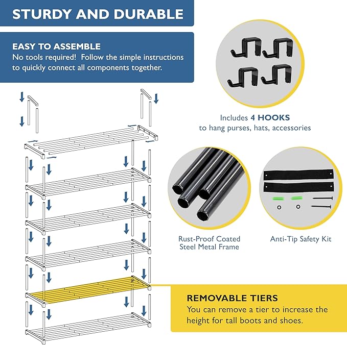 Shoe Rack, 6 Tier Metal Shoe Rack for Front Door Entrance