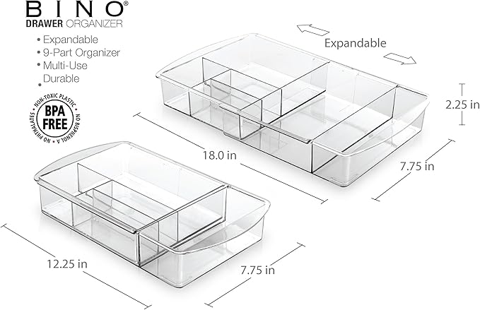 BINO | 7-Section Expandable Plastic Drawer Organizer | Makeup Storage | Space-Saving Makeup Storage | BPA - Free Material | Home Essential | Bathroom Vanity Organizer | Cosmetic