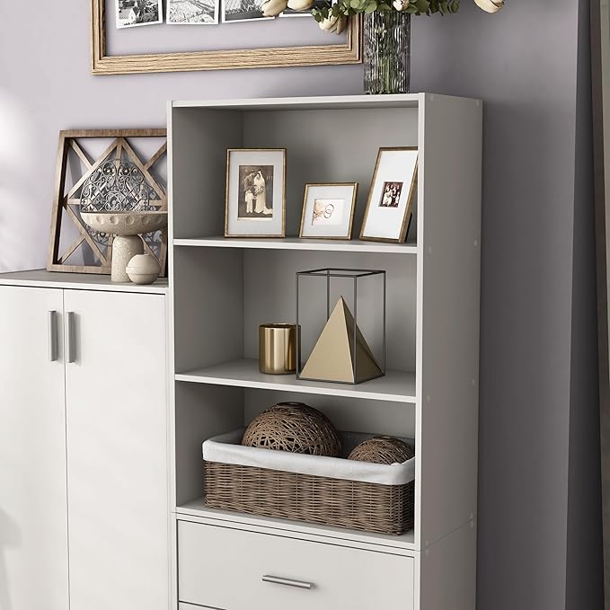 Homes: Inside + Out Apexa 3-Tier Cube Storage Organizer Shelves, Stackable Wood Bookcase Fits Cubby Bins for Organization, Dorm Teen Room Decor & Home Office, White