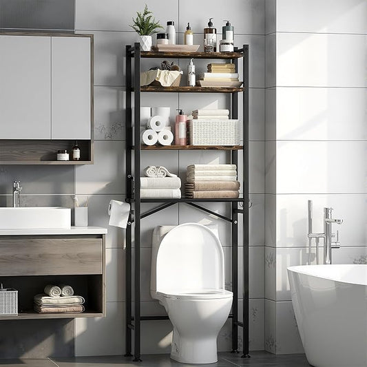 4-Tier Over The Toilet Storage with Paper Holder and 4 Hooks
