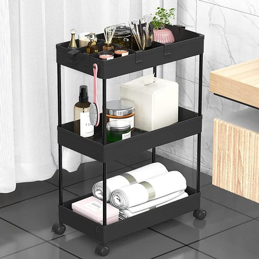 3 Tier Rolling Cart with Wheels, Black