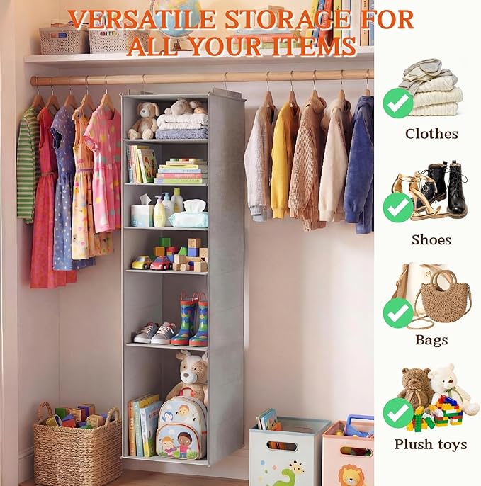Ofiray-home Hanging Shoe Organizer for Closet, 8 Tier Closet Shoe Organizer with Adjustable Shelves for Boots, Heavy Duty Hanging Closet Organizer, Shoe Storage Organizer for Closet Rod