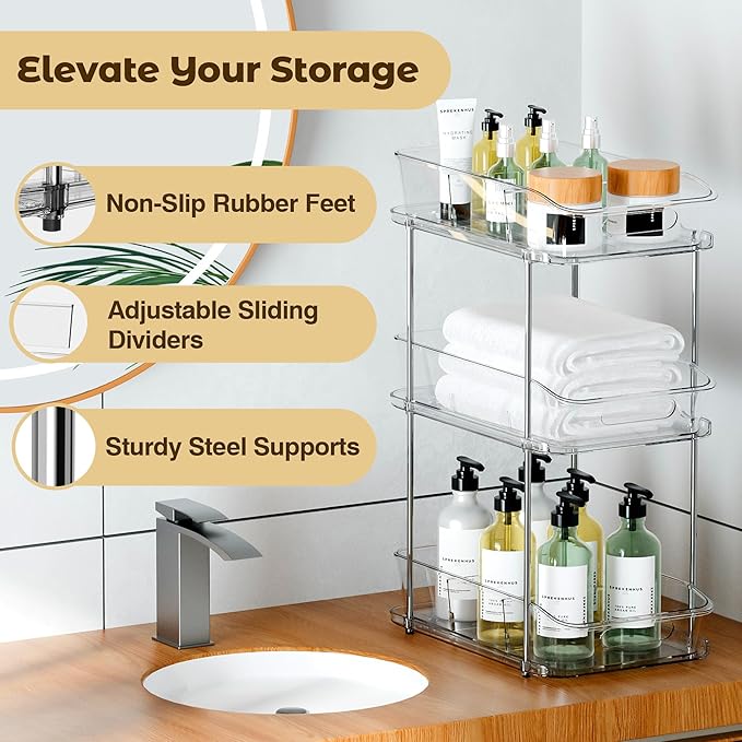 3 Tier Under Sink Organizer, Pull-Out Storage Organizer with Dividers
