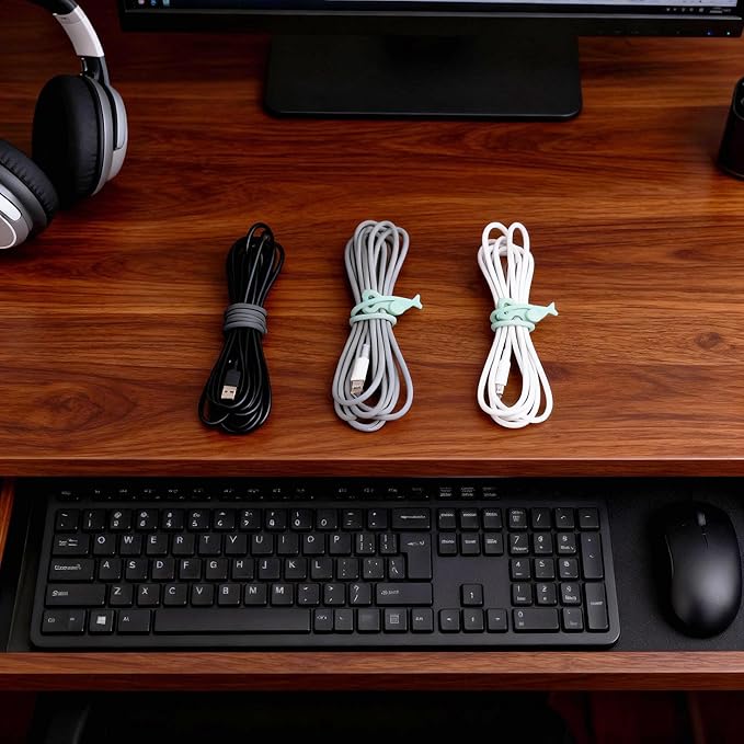 28 Pcs Silicone Cable Ties Reusable, Cable Cord Organizer Straps for Charging Wire, Computer Cords, 4 Color