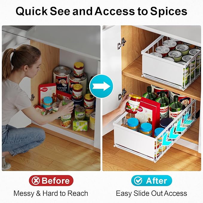 Pull Out Cabinet Organizer, Adhesive Slide Out Drawers with 6.9" High Sides
