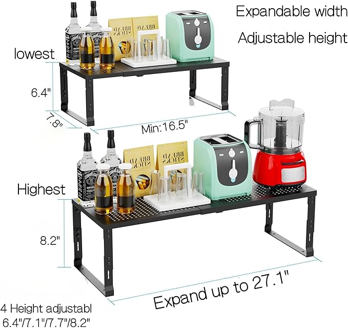 Heavy-Duty Adjustable Metal Shelf Organizer, 1 Pack/Black, Medium