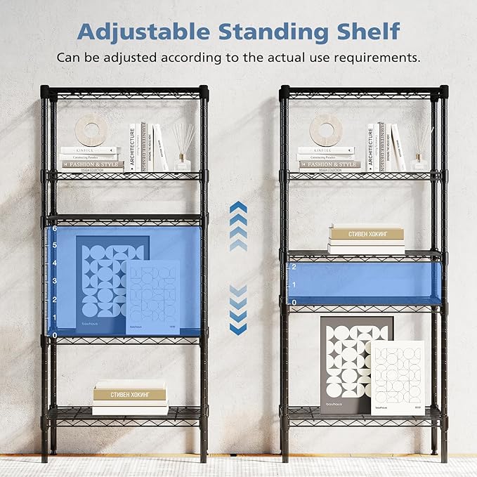 DUMOS 5-Tier Metal Wire Storage Shelves, Adjustable Standing Storage Rack Shelf, Heavy Duty Steel Shelving Unit Organizers for Kitchen Bathroom Pantry Garage, 23.2" W×13.4" D×59.8" H, Black