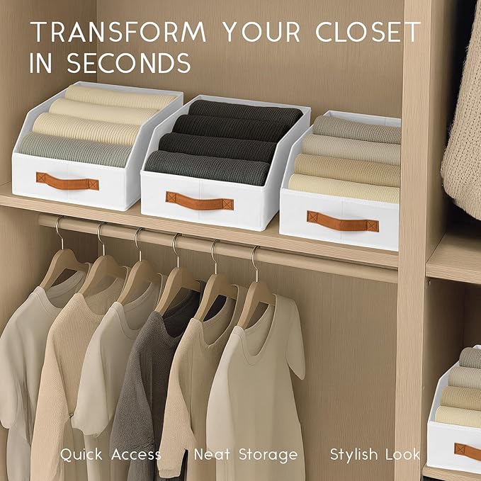 Homsorout Fabric Storage Bins for Organizing - 6 Pack Large Trapezoid Collapsible Storage Bins with Front Handle, Closet Organizers and Storage for Bedroom, Home Shelves, Small Spaces, White