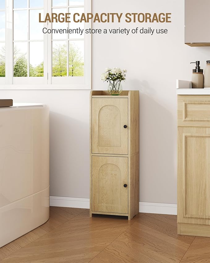 Hzuaneri Bathroom Storage Cabinet, Small Corner Floor Cabinet with 2 Doors and Adjustable Shelf, Narrow Toilet Paper Cabinets, Bathroom Organizer for Small Spaces, 7.9" D x 9.8" W x 29.5" H Yellow