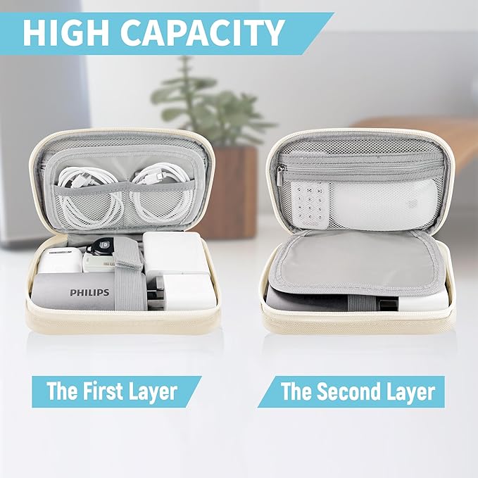 Lcsmaokin Electronics Travel Organizer,Portable Waterproof Electronic Travel Storage Bag for Small Charging Cord Storage,Charger,Small Electronics,SD Card etc,for Travel,Business -Beige