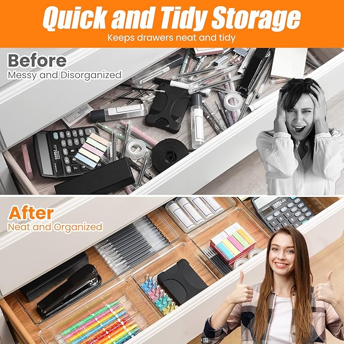 18 Pcs Large Size Clear Drawer Organizer Set