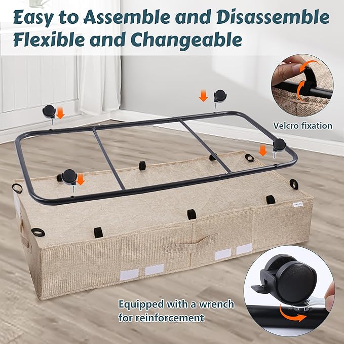 Supowin Under Bed Storage with Wheels, Rolling Underbed Storage Containers with Lids, Under Bed Shoe Storage Bins Organizer with Reinforced Metal Bottom Support and Three Handles
