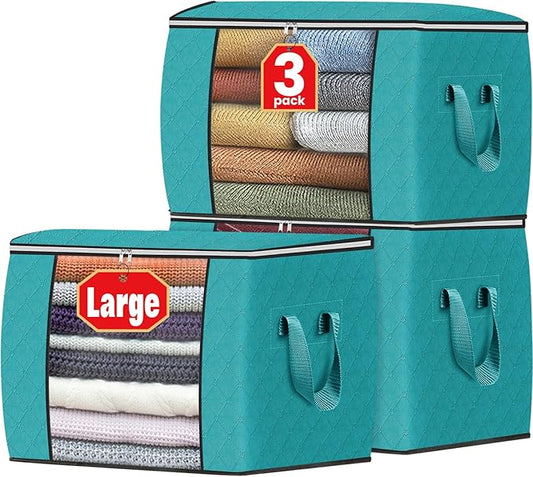 Fab totes 24 Gallons Clothes Storage, 3 Pack,Green