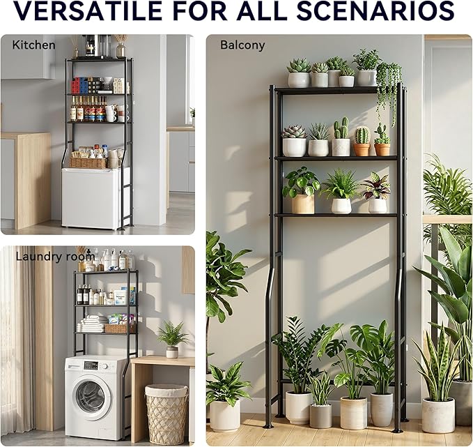 3-Tier Over The Toilet Storage, Freestanding Metal Bathroom Shelves, Space Saver Above The Over Toilet Storage Shelf for Bathroom (Black)