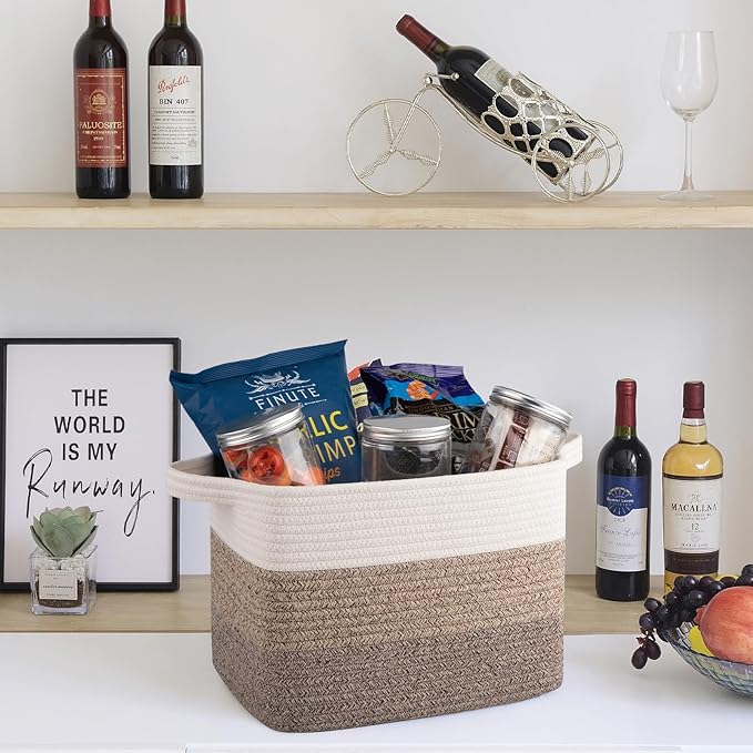 Woven Storage Basket, Cotton Rope Baskets for Toys, Towel, Gradient Dark Brown