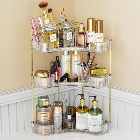 3-Tier Corner Bathroom Counter Organizer Makeup Cosmetic Storage, Clear