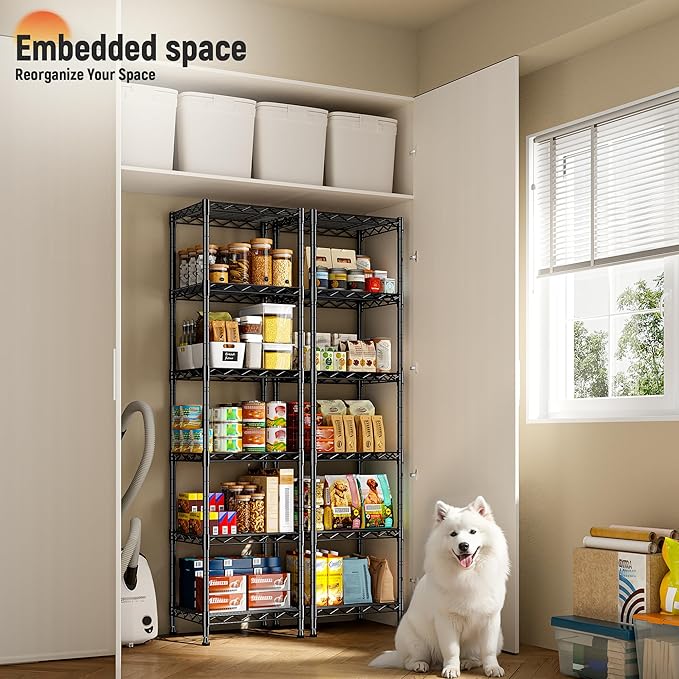 DurayLoly 6-Tier Narrow Storage Shelves with Anti-Tip Screws, 265 lbs Capacity, Adjustable Metal Wire Shelving Unit for Kitchen, Pantry, Bathroom, Laundry Room & Garage – 15.8" W x 11.8" D x 63.8" H
