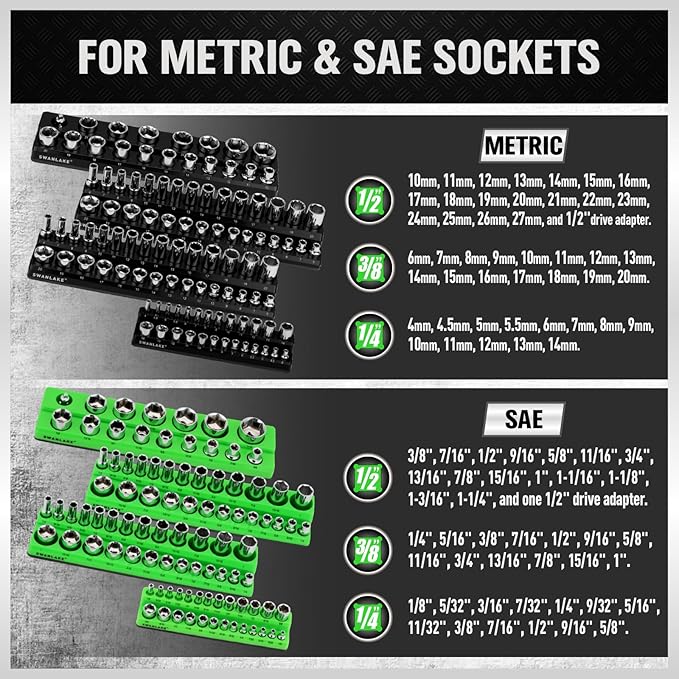 Magnetic Socket Organizer Holder Tool, 8PCS Set includes 2PCS 1/4", 4PCS 3/8"