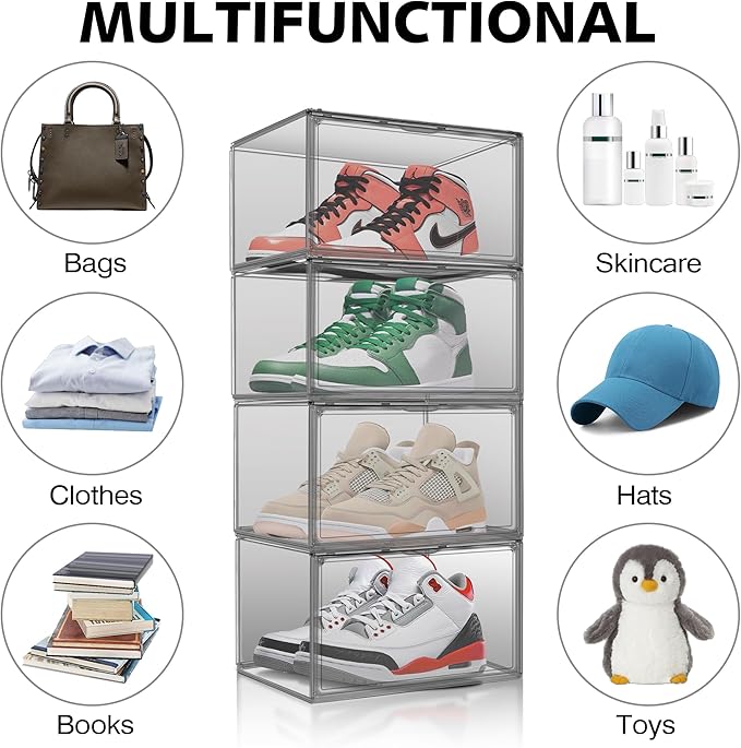 12 Pack Large Shoe Organizers Storage Boxes for Closet Clear Plastic Stackable