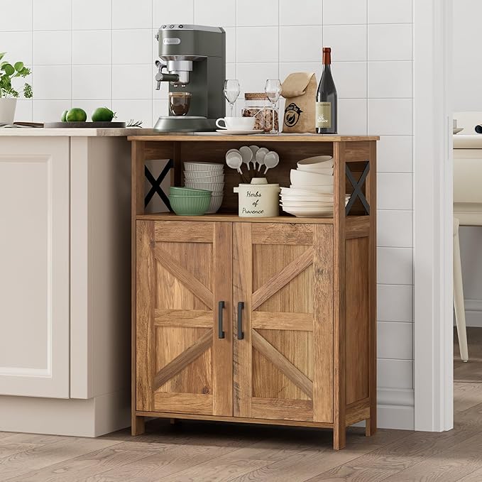 Homhedy Farmhouse Bathroom Storage Cabinet with 2 Doors, Toilet Paper Cabinet with Adjustable Shelf, Small Bathroom Cabinet for Kitchen/Laundry/Living Room, 11.8 x 23.6 x 31.5 Inches, Rustic Walnut