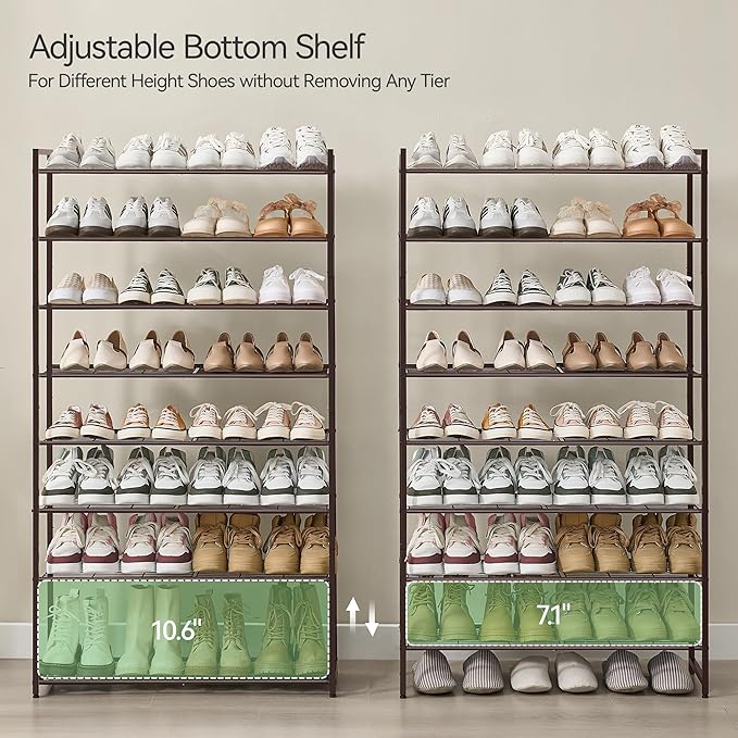 Nunsino Shoe Rack for Closet, Metal Shoe Organizer, 8 Tier Garage Shoe Rack Max Holds 40 Pairs,Shoe Storage Shelf,Entryway, Bronze