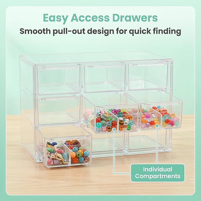 Acrylic Drawer Organizer, Clear Desk Organizer with Drawer, Plastic Stackable Storage Drawers with 9 Drawers, Dustproof Organizers for Jewelry, Craft, Office Supplies