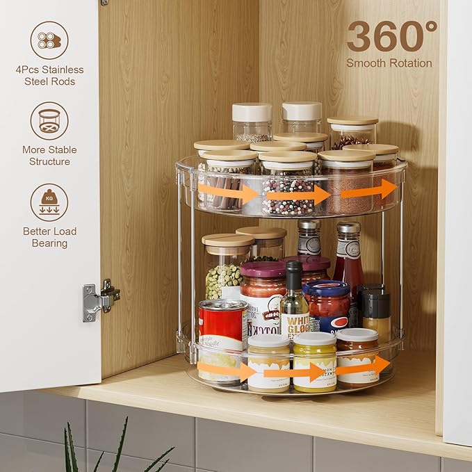 2 Pack 2 Tier Lazy Susan Turntable Organizer 12inch Rotating Spice Rack