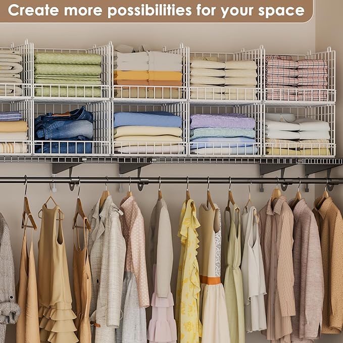 5-Tier Stackable Closet Organizers and Storage Baskets, Closet Shelf Organizer, Space-Saving closet organizer system, Foldable Clothes Storage Bins for Closet Organizer System, White(Patent 30022416)
