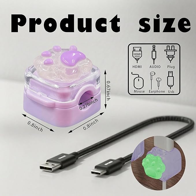 9Pack Magnetic Cable Clips for Nightstand, Adhesive Night-Glowing Cord Holder Organizer for Office Home Desk Wall Car (Purple,Cat)