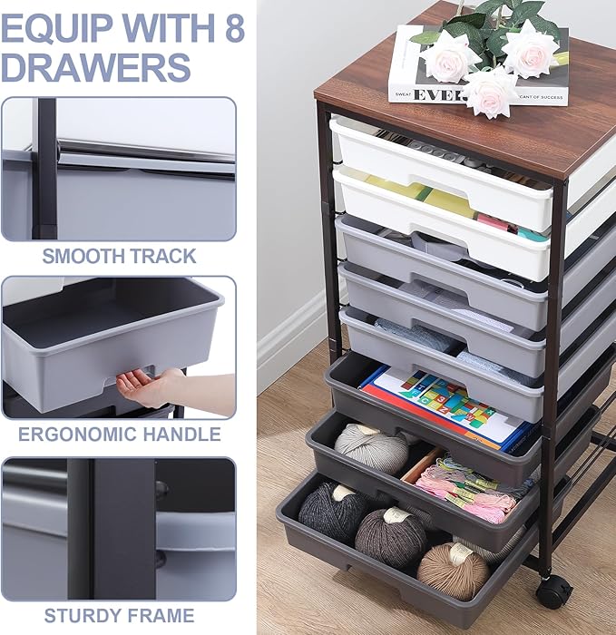 Rolling Cart with Drawers, Dark Grey