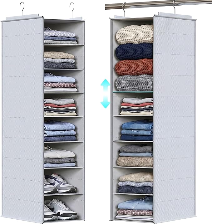 Ofiray-home Deep Pocket Hanging Closet Organizer, 8 Tier Hanging Shoe Organizer for Closet, Adjustable Closet Organizers and Storage for Sweaters, Shoes, Hoodies & Blankets, Heavy Duty Hanging Shelves
