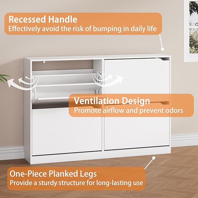 Shoe Storage Cabinet, White, 47.24" x 32.28" x 9.44"