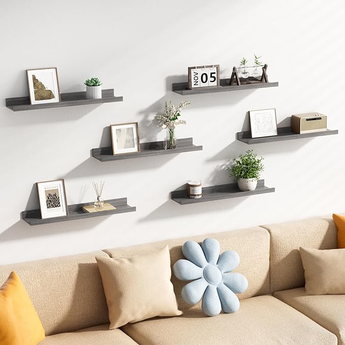 Floating Shelves for Wall, 23.6 Inch Shelves for Decor Storage Set of 6, Grey