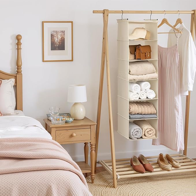 SAYS 6 Shelf Hanging Closet Organizers and Storage, Beige