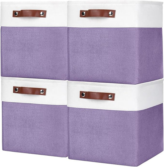 Collapsible Fabric Storage Cubes 11x11 Cube Storage Bins, Purple&White