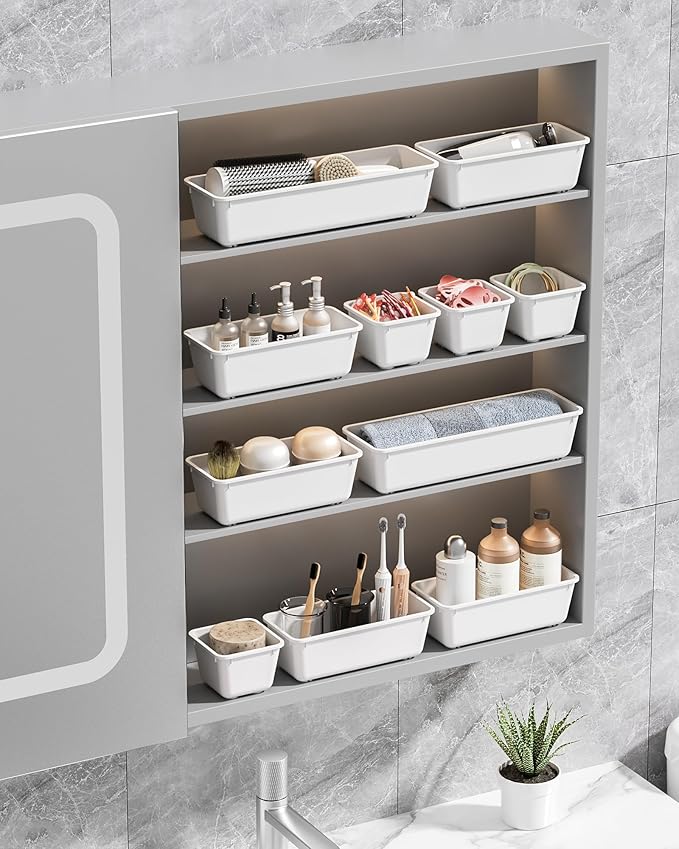 13 Pack Plastic Drawer Organizers Set, White