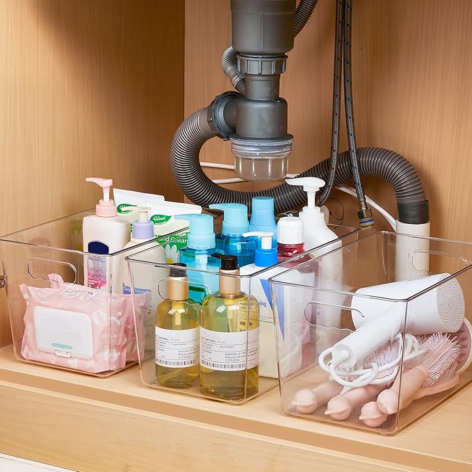 10 Pack Clear Pantry Organizer Bins, Plastic Containers with Handle for Kitchen
