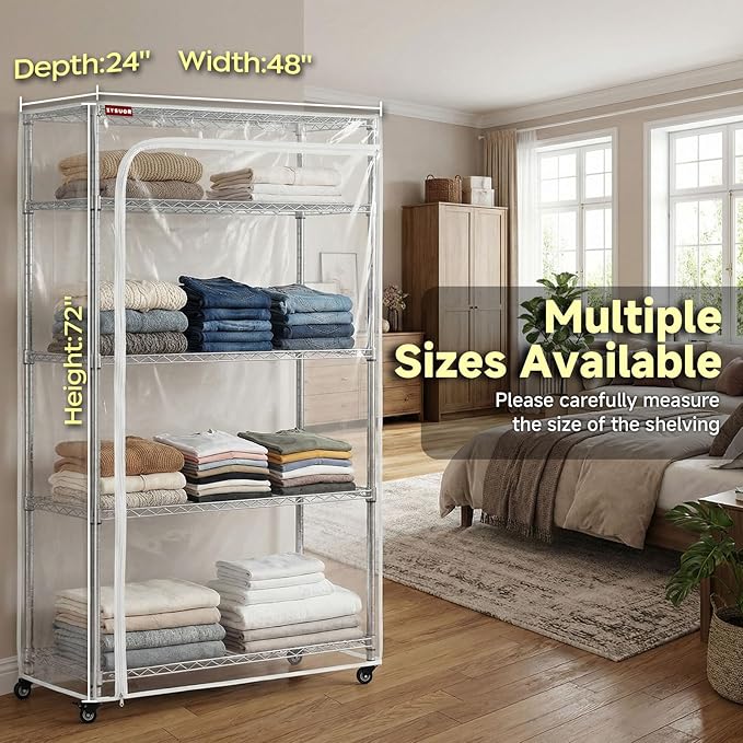Large Clear PVC Wire Shelving Cover, 48" W x 24" D x 72" H