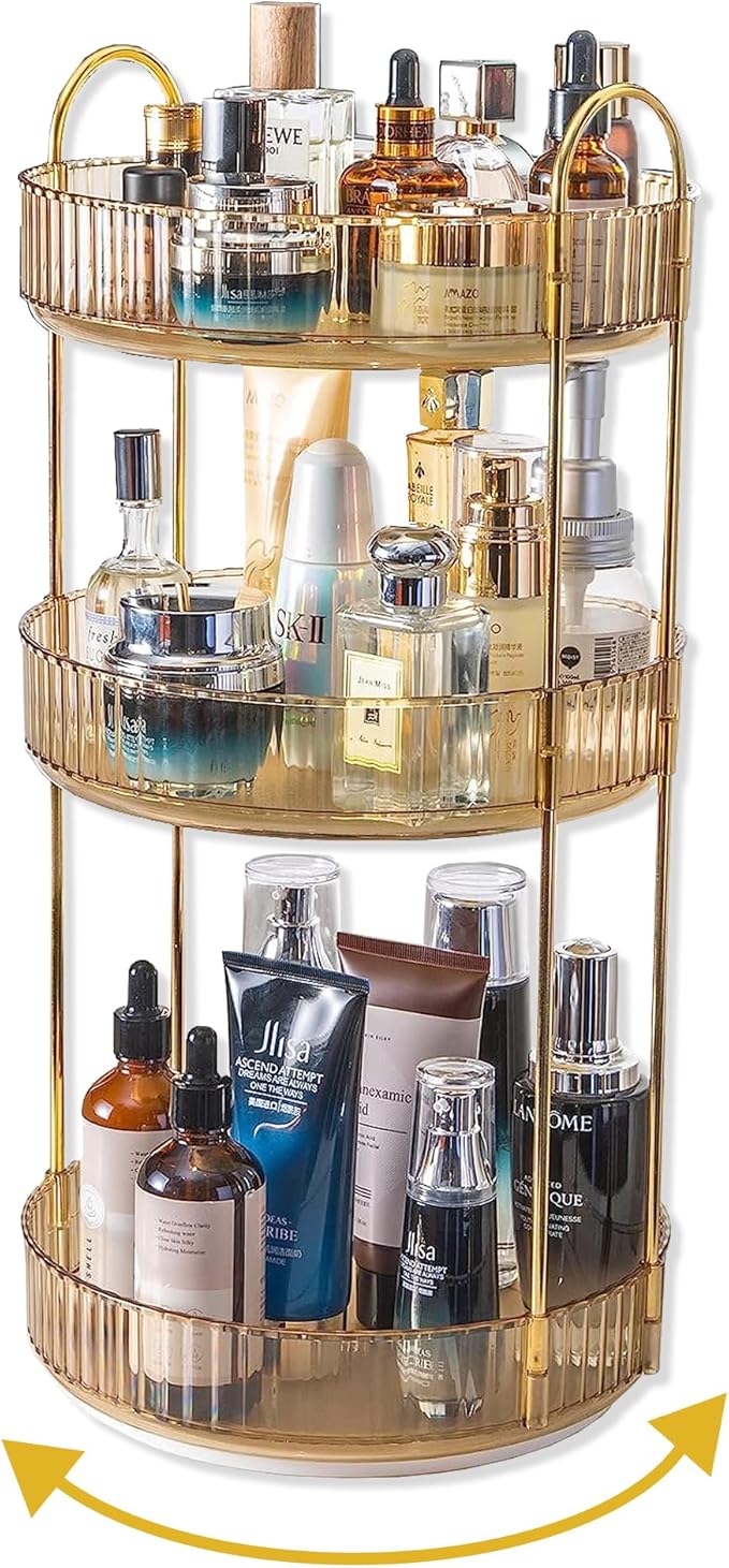360 Rotating Makeup Organizer for Vanity, 3 Tier Large Capacity Vanity Storage