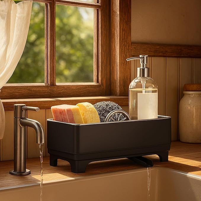 Sponge Holder for Kitchen Sink, Brushes & Dish Cloths Black