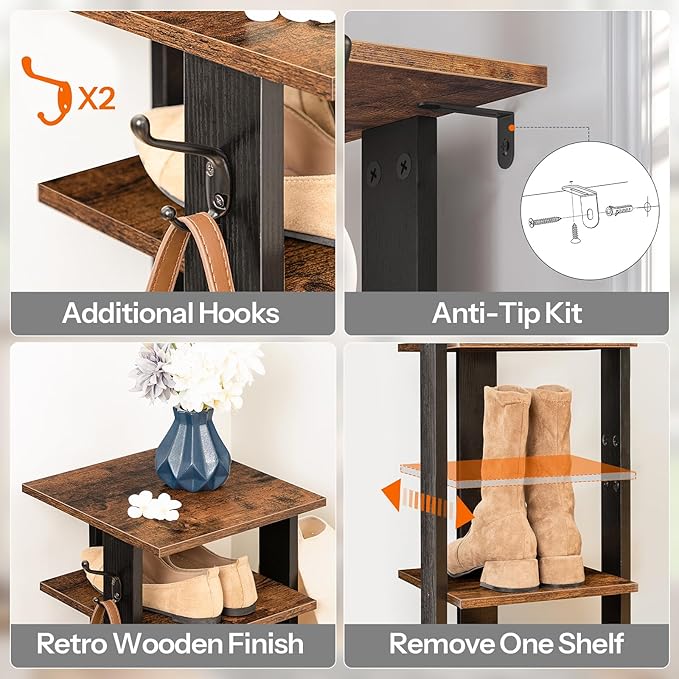 8 Tiers Vertical Shoe Rack, Rustic Brown BF07XJ01G1