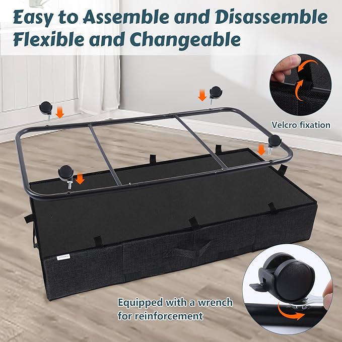 Supowin Under Bed Storage with Wheels, Rolling Underbed Storage Containers with Lids, Under Bed Shoe Storage Bins Organizer with Reinforced Metal Bottom Support and Three Handles