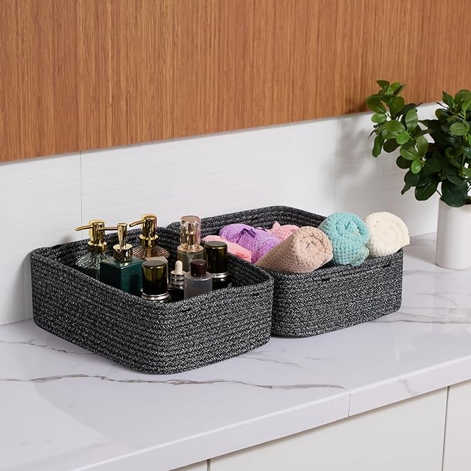 Large Shallow Organizing Baskets 15x11x5.1 Inches, Mixed Black 4 Packs
