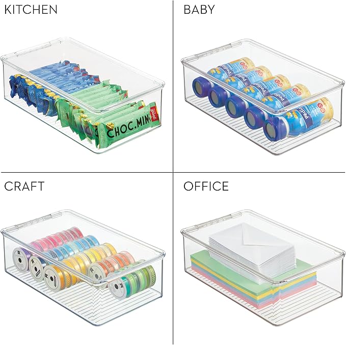 iDesign Stackable Plastic Shoe Box with Hinged-Lid for Sneakers, Sandals, and Flats, Set of 4, Clear