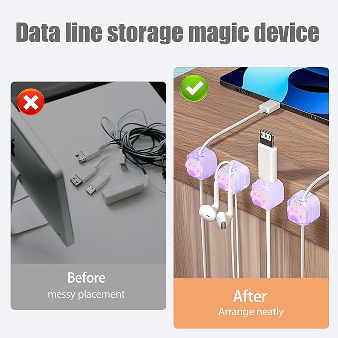 9Pack Magnetic Cable Clips for Nightstand, Adhesive Night-Glowing Cord Holder Organizer for Office Home Desk Wall Car (Purple,Cat)
