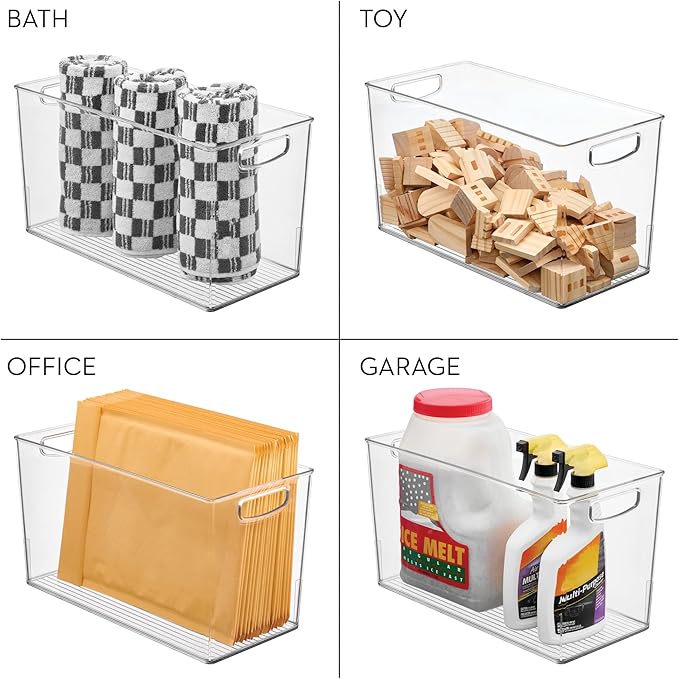 iDesign Pantry Bin with Handles - Kitchen Storage Bins for Cabinets, Pantry, or Fridge - Clear