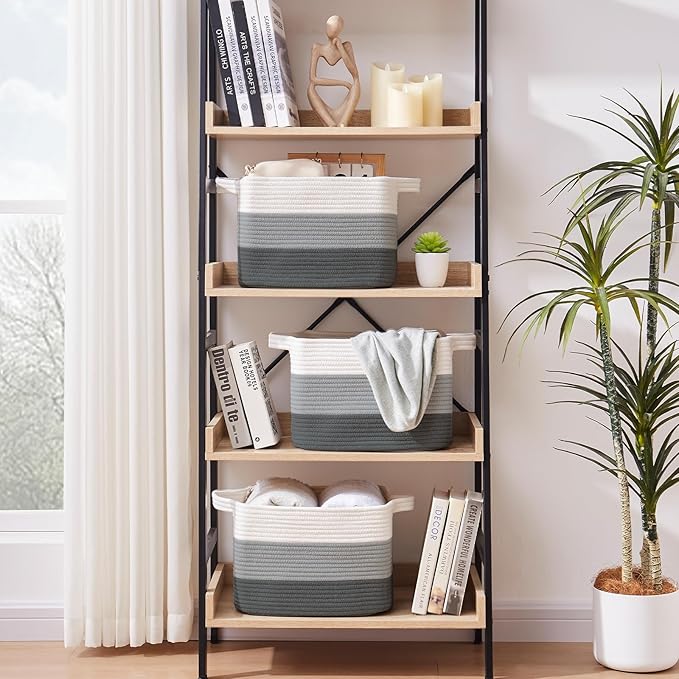 Storage Basket, Woven Baskets for Storage, Gradient Dark Gray